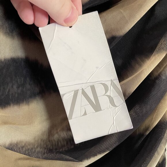 Zara Women M Tie Dye Mesh Tulle Ruched One Shoulder Bodycon Midi Dress NWT - Picture 13 of 16